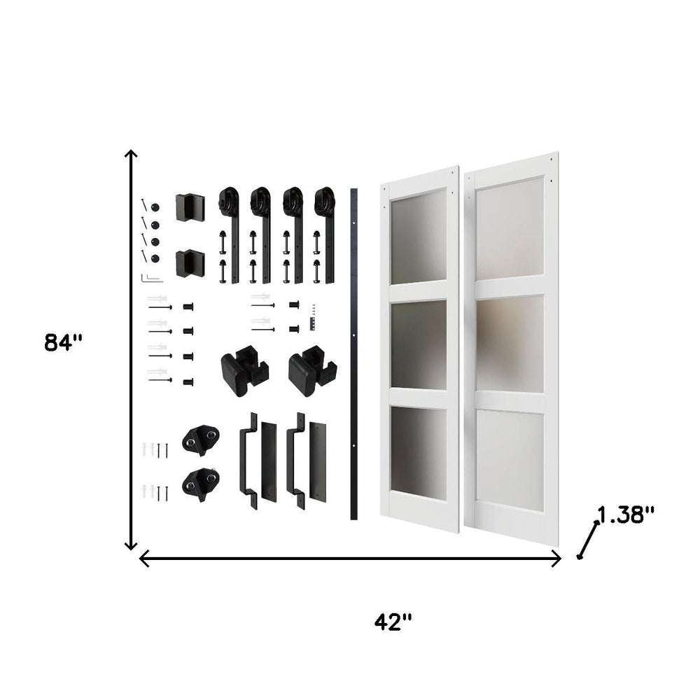 Set Of Two 84" X 42" White Glass Sliding Closet Doors