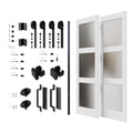 Set Of Two 84" X 42" White Glass Sliding Closet Doors on a white background