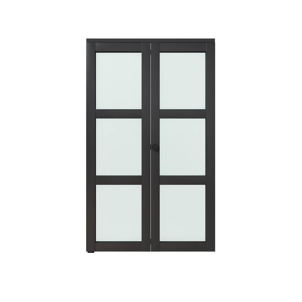 Set Of Two 78" X 32" Black Glass Bi-Fold Door
