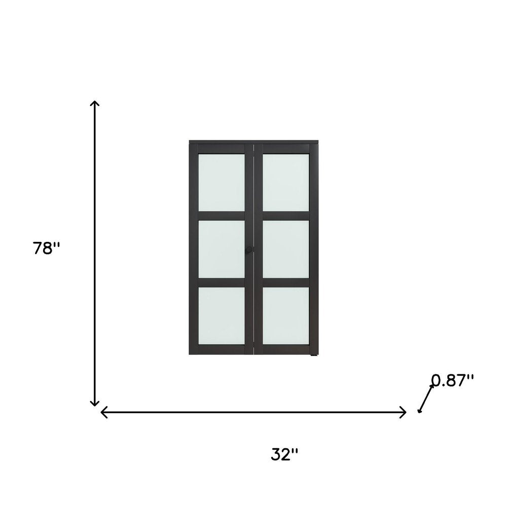 Set Of Two 78" X 32" Black Glass Bi-Fold Door