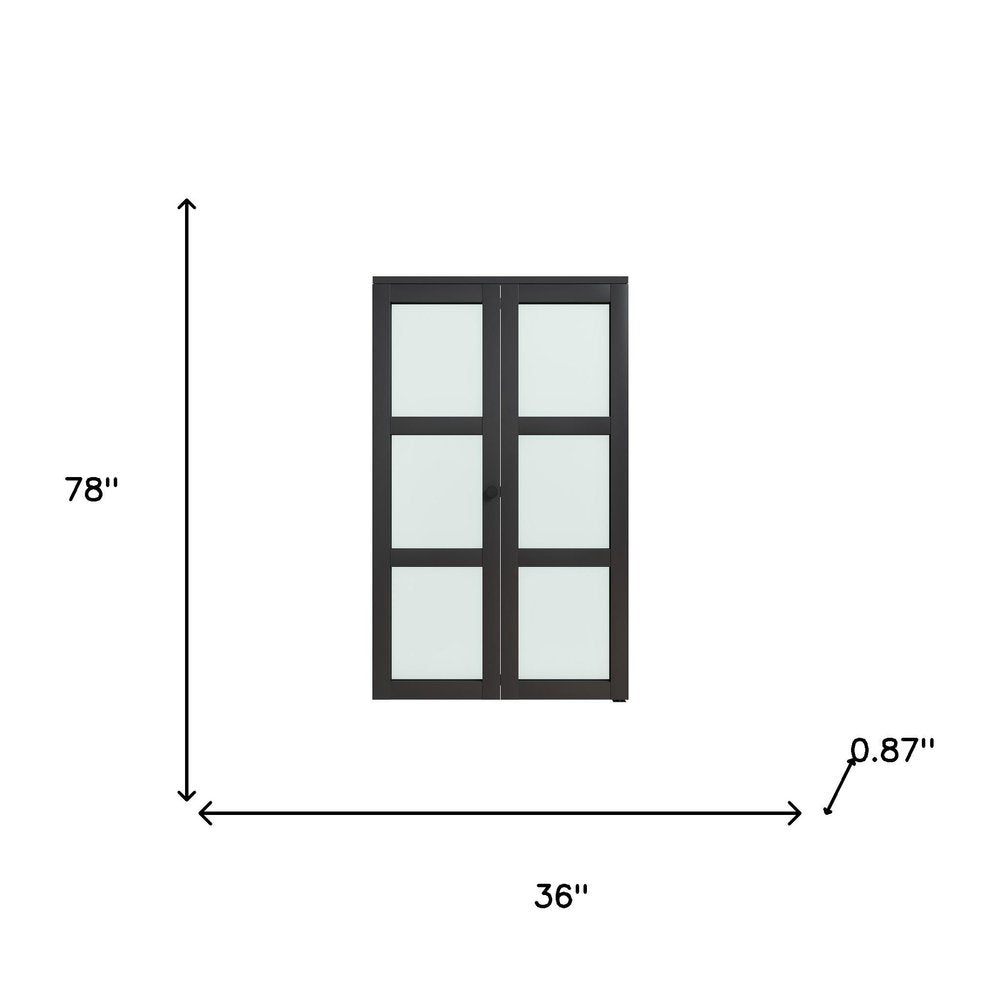 Set Of Two 78" X 36" Black Glass Bi-Fold Door