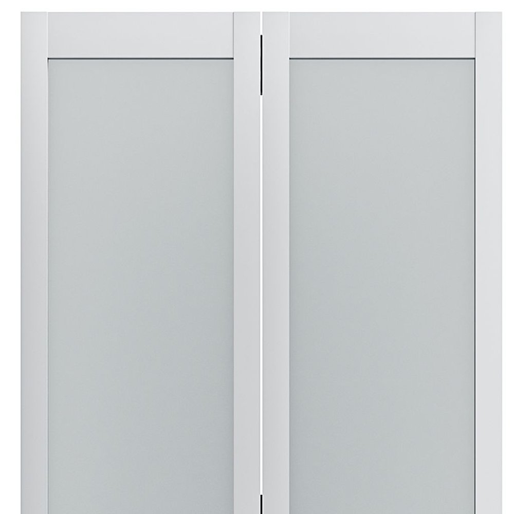 Set Of Two 78" X 48" White Glass Bi-Fold Door