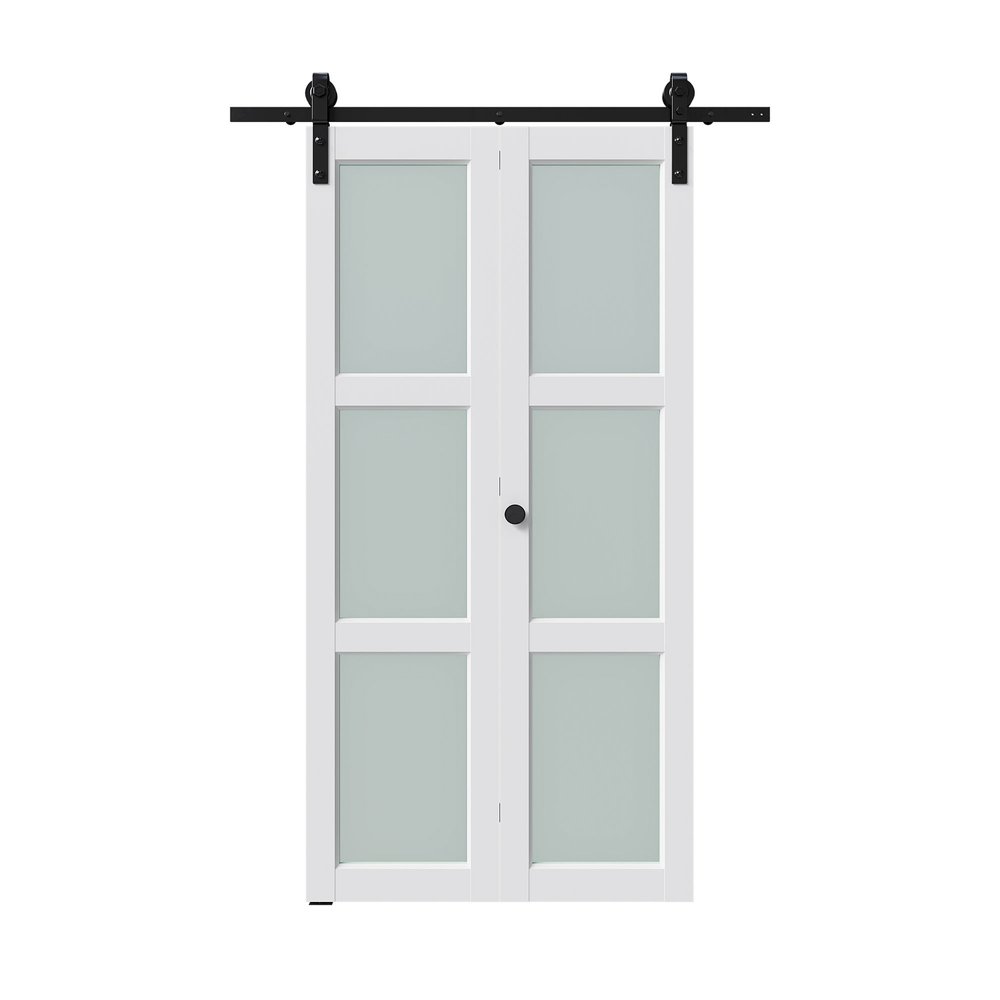 Set Of Two 84" X 36" White Glass Bi-Fold Door