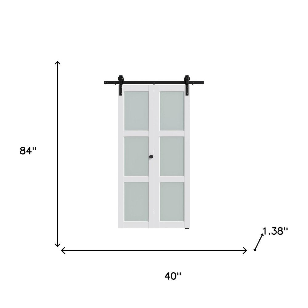 Set Of Two 84" X 40" White Glass Bi-Fold Door