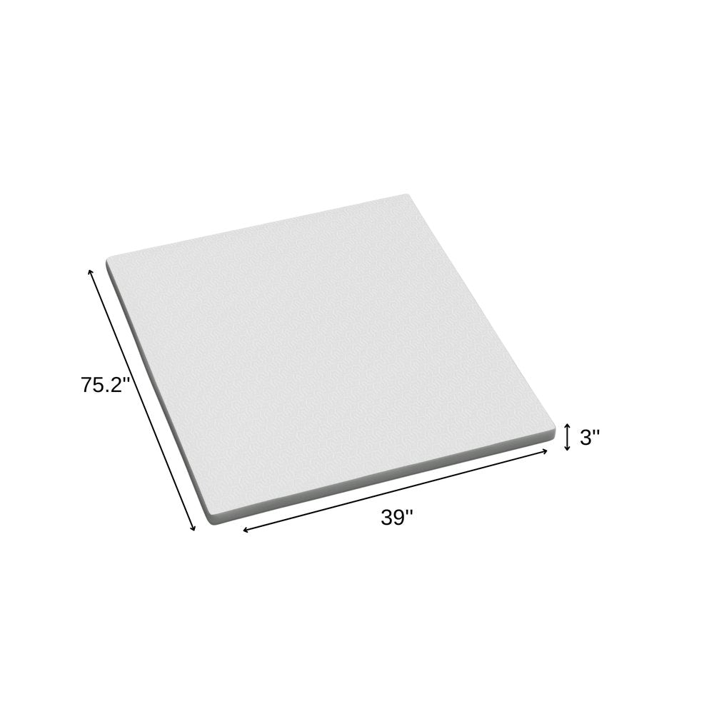 3" White Gel Memory Foam California King Mattress Topper. Mattress topper isolated on a plain white background, in a white finish.