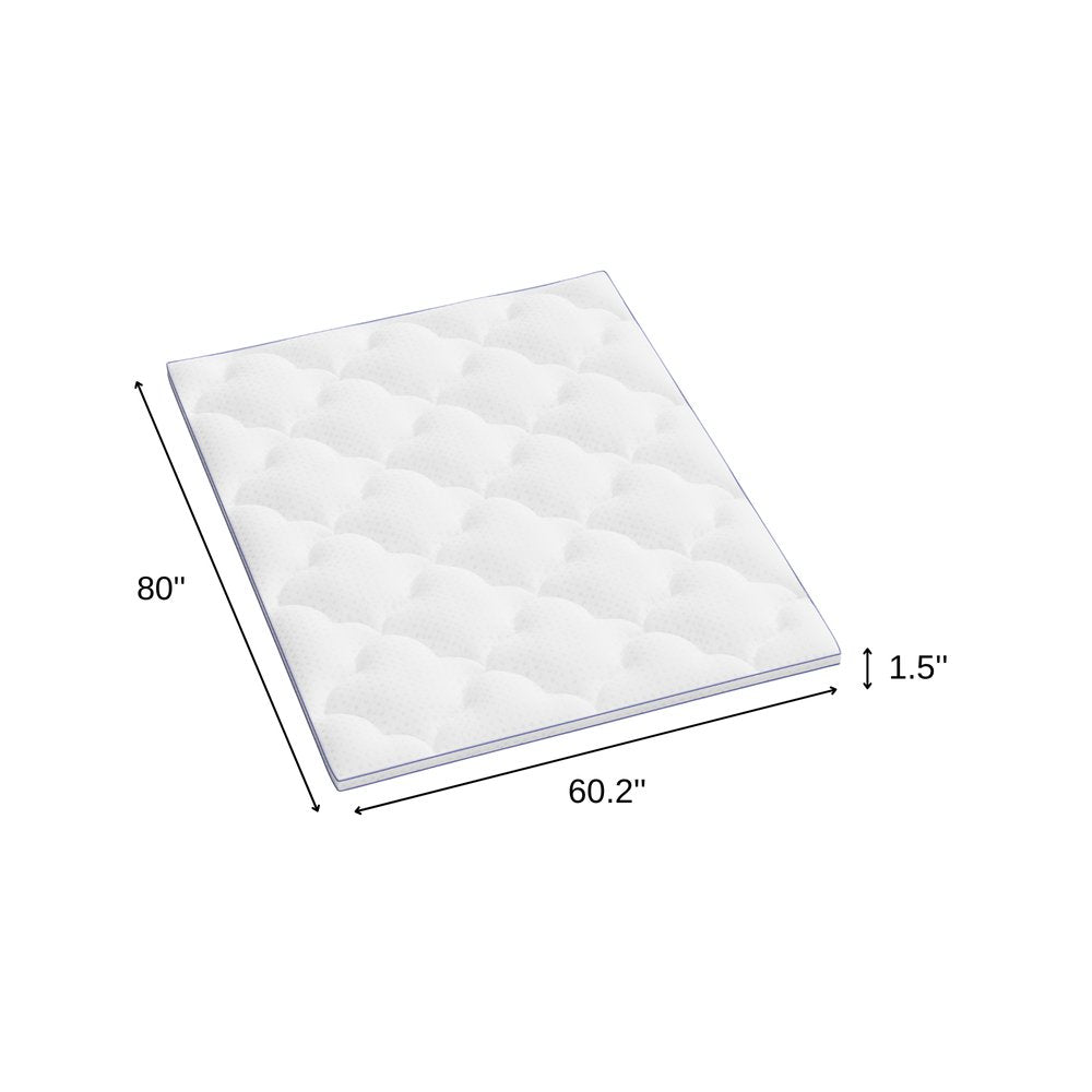 2" White Cotton Queen Mattress Topper. Mattress topper isolated on a plain white background, finished in white cotton.