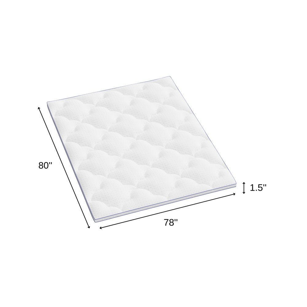 2" White Cotton Queen Mattress Topper. Mattress topper isolated on a plain white background, showing a white cotton surface.