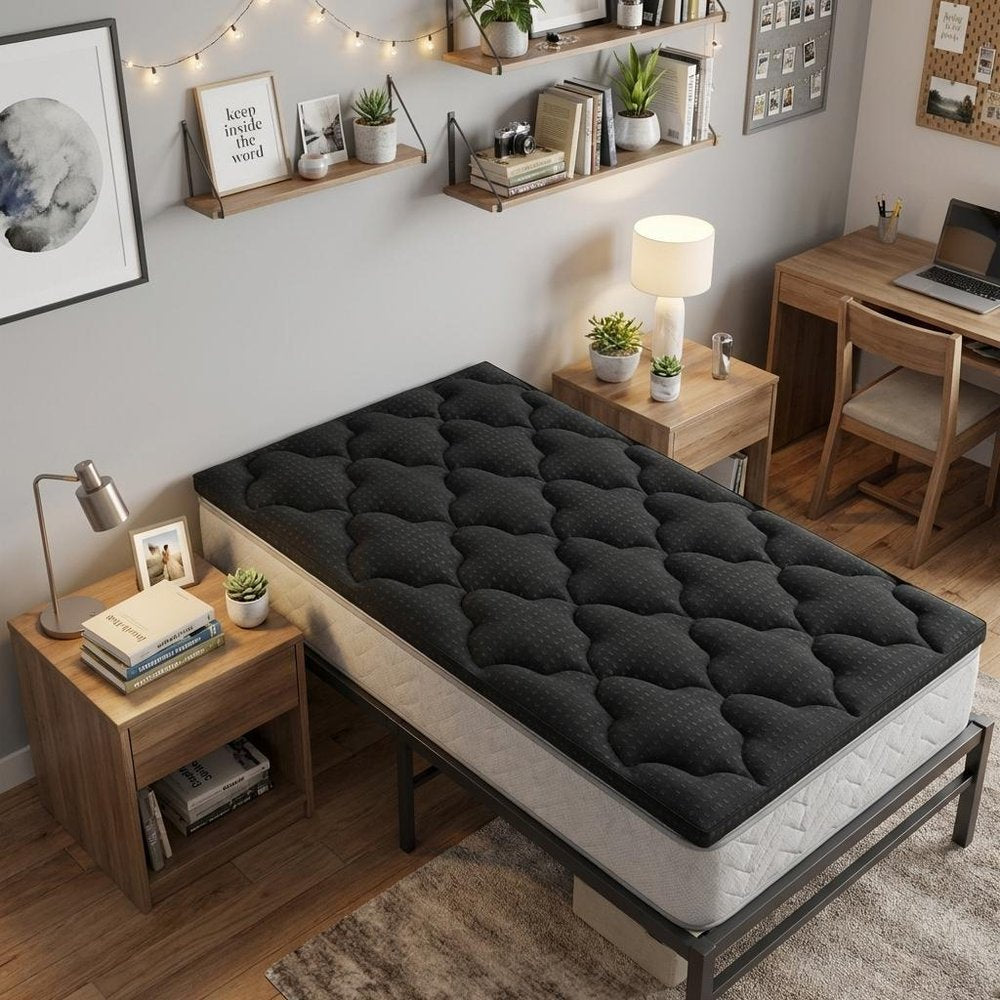 2" Black Cotton Twin XL Mattress Topper