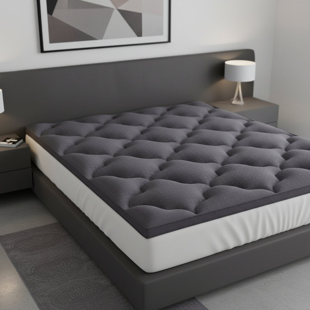 2" Dark Gray Cotton Full Double Mattress Topper. Mattress topper in charcoal cotton.