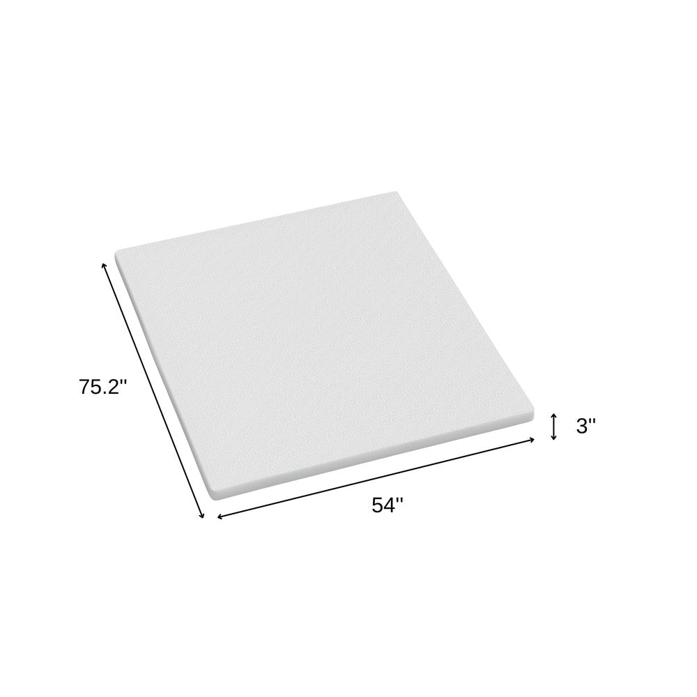 3" White Gel Memory Foam Full Double Mattress Topper. Mattress topper isolated on a plain white background, finished in white.