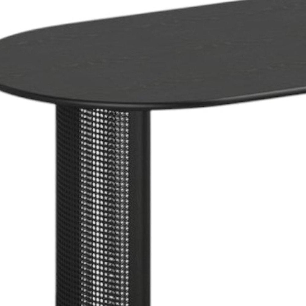79" Black Solid Wood Double And Rattan Pedestal Base Oval Dining Table