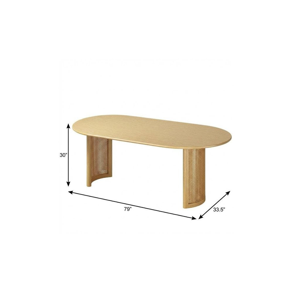 79" Natural Solid Wood Double Pedestal Base Oval Dining Table