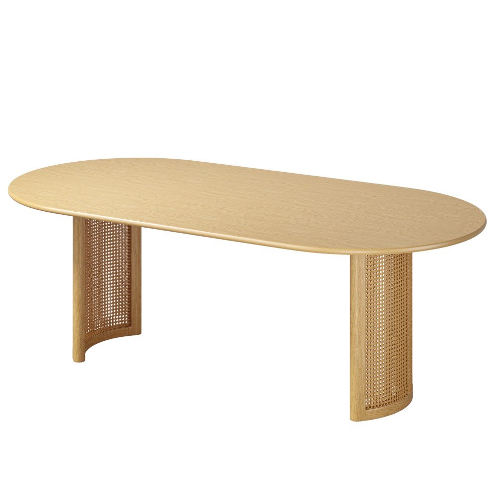 79" Natural Solid Wood Double Pedestal Base Oval Dining Table