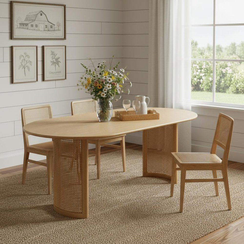 79" Natural Solid Wood Double Pedestal Base Oval Dining Table