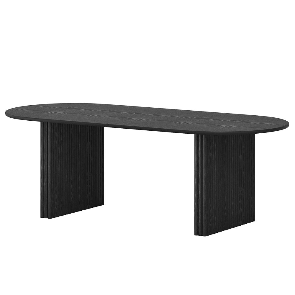 79" Black Solid Wood Double Pedestal Base Oval Dining Table on a white background