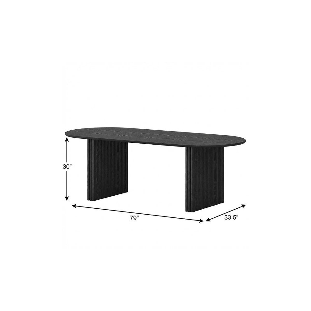 79" Black Solid Wood Double Pedestal Base Oval Dining Table
