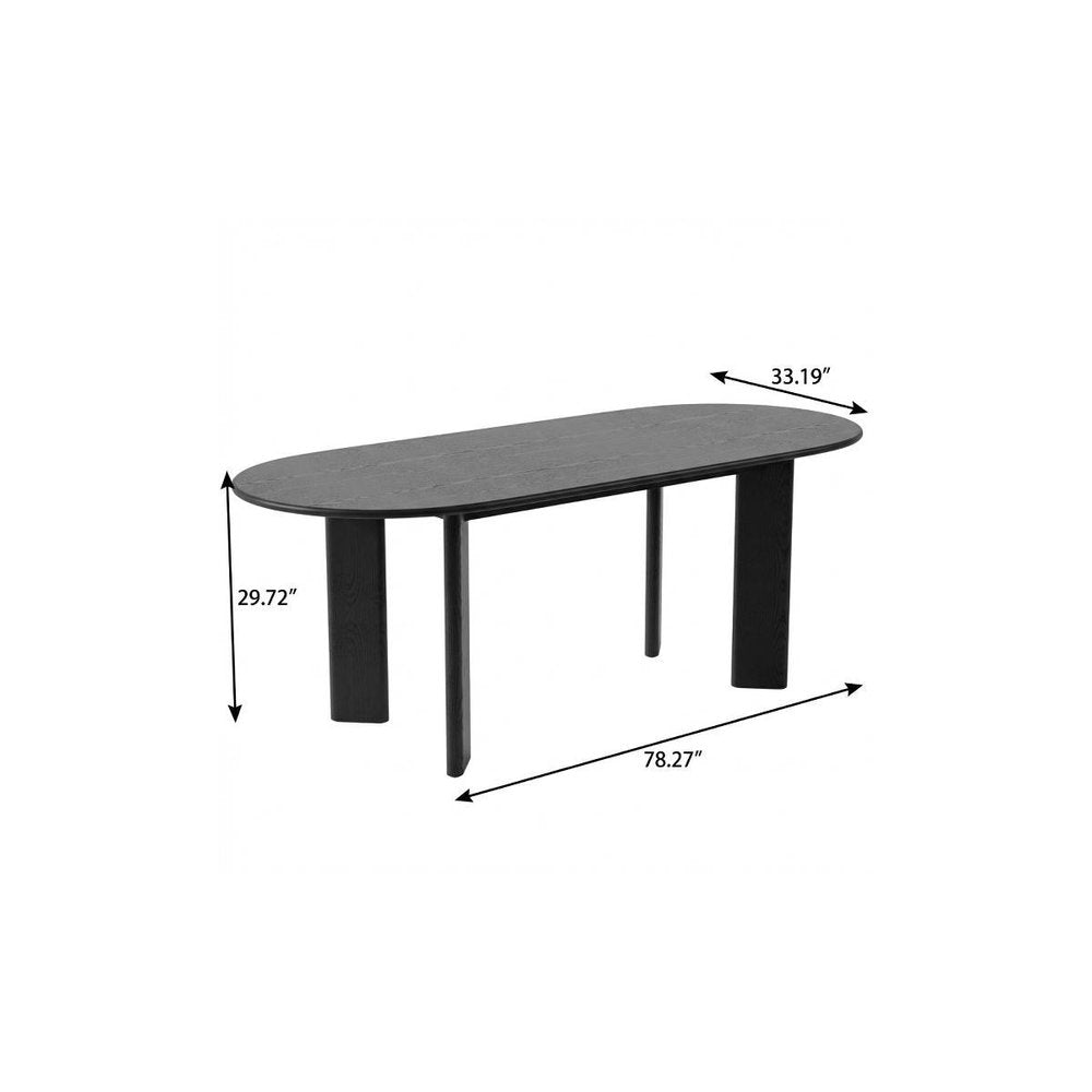 78" Black Solid Wood Oval Dining Table
