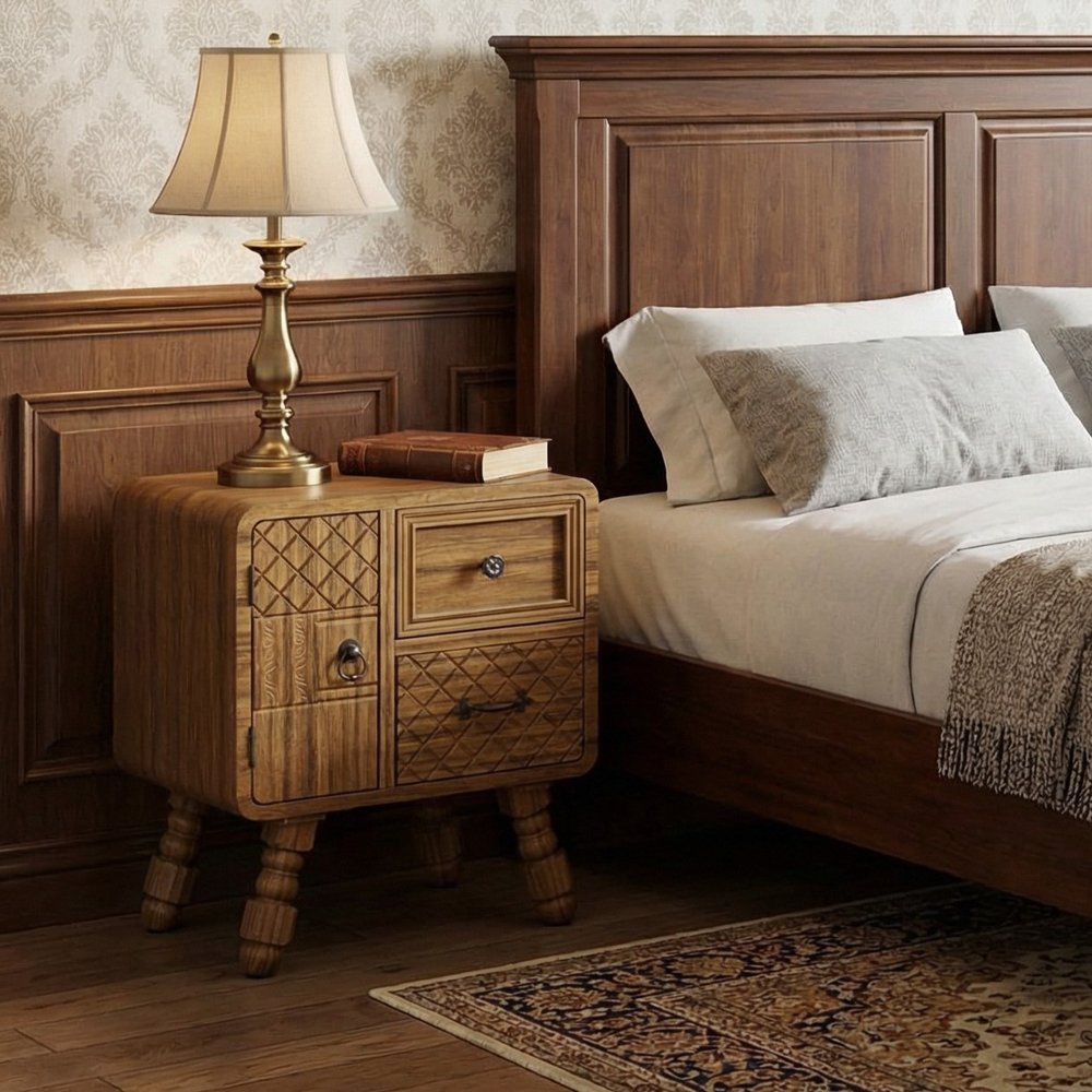 Set Of Two Sepia Solid Wood Console Accent Cabinet With Single Door And Two Drawers