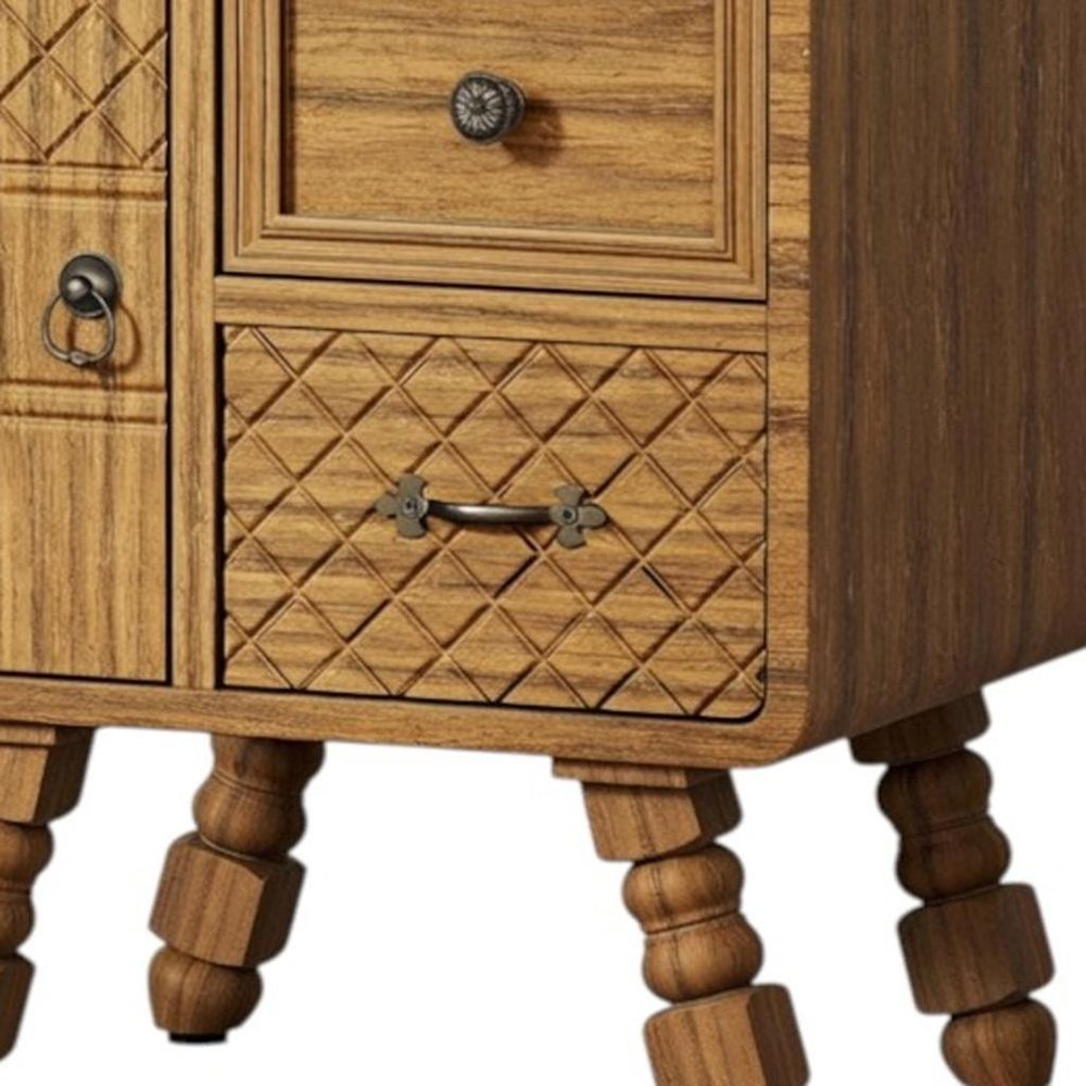 Set Of Two Sepia Solid Wood Console Accent Cabinet With Single Door And Two Drawers