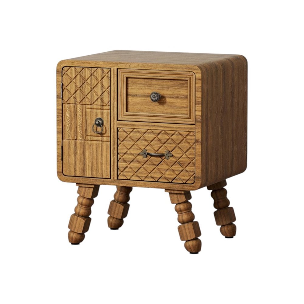 Set Of Two Sepia Solid Wood Console Accent Cabinet With Single Door And Two Drawers