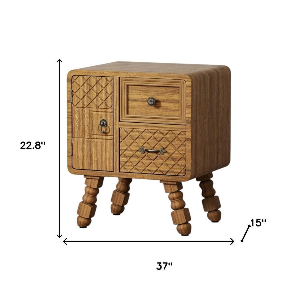Set Of Two Sepia Solid Wood Console Accent Cabinet With Single Door And Two Drawers