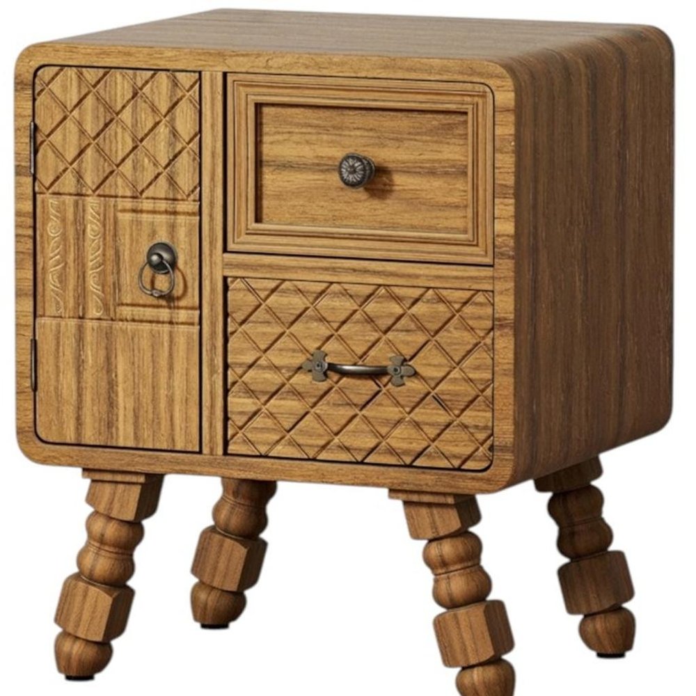Set Of Two Sepia Solid Wood Console Accent Cabinet With Single Door And Two Drawers
