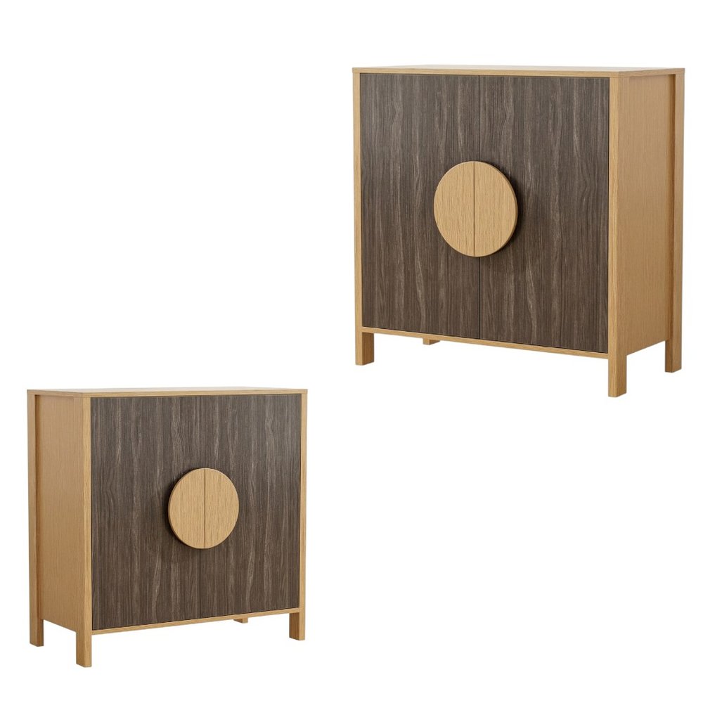 Set Of Two Sepia Solid Wood Console Accent Cabinet With Two Doors