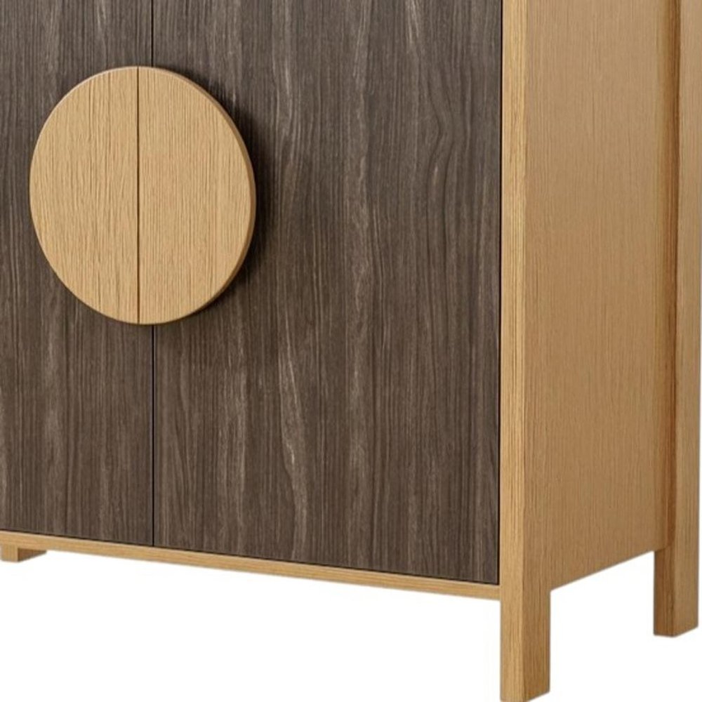 Set Of Two Sepia Solid Wood Console Accent Cabinet With Two Doors