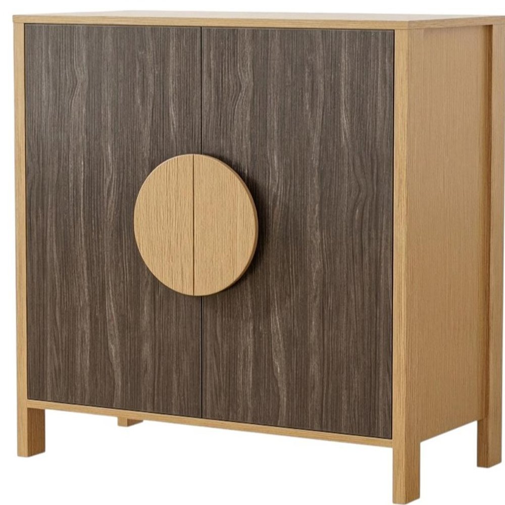 Set Of Two Sepia Solid Wood Console Accent Cabinet With Two Doors