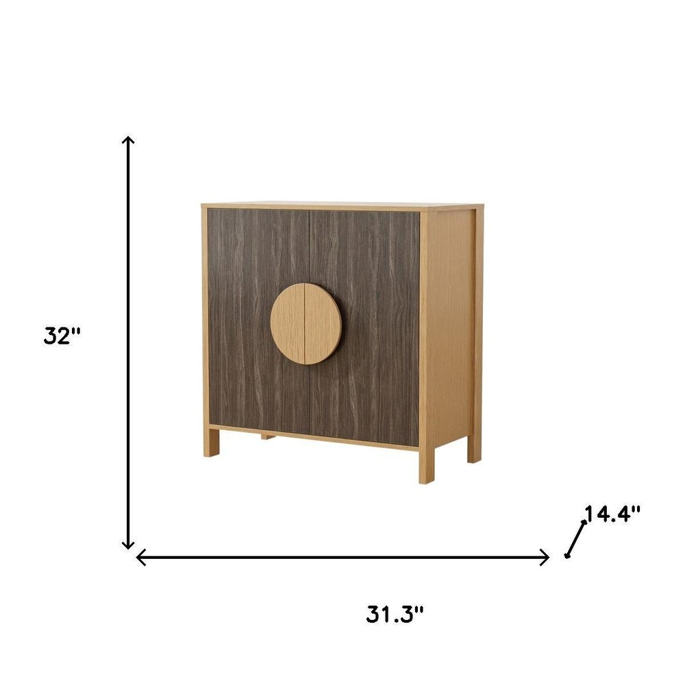 Set Of Two Sepia Solid Wood Console Accent Cabinet With Two Doors