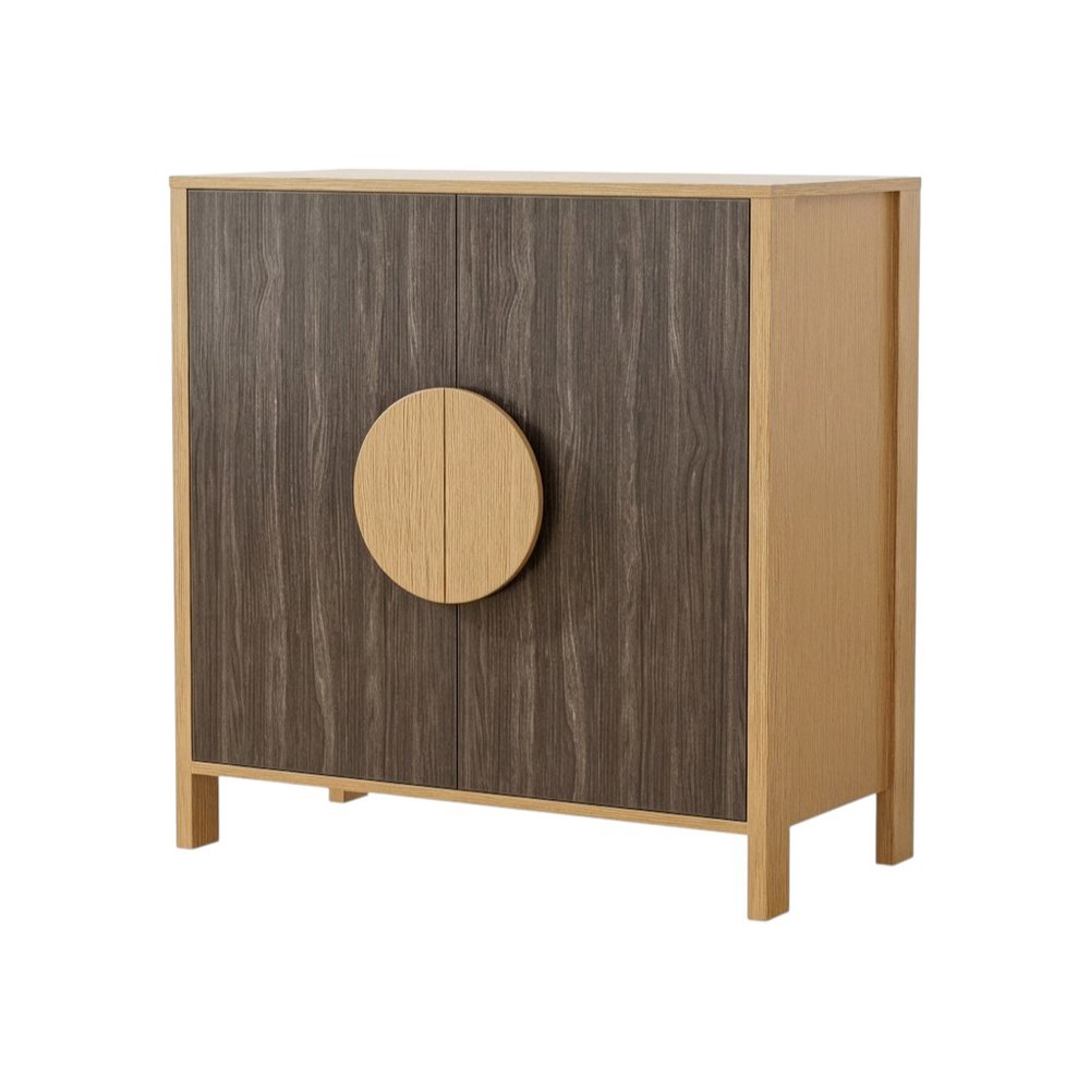 Set Of Two Sepia Solid Wood Console Accent Cabinet With Two Doors