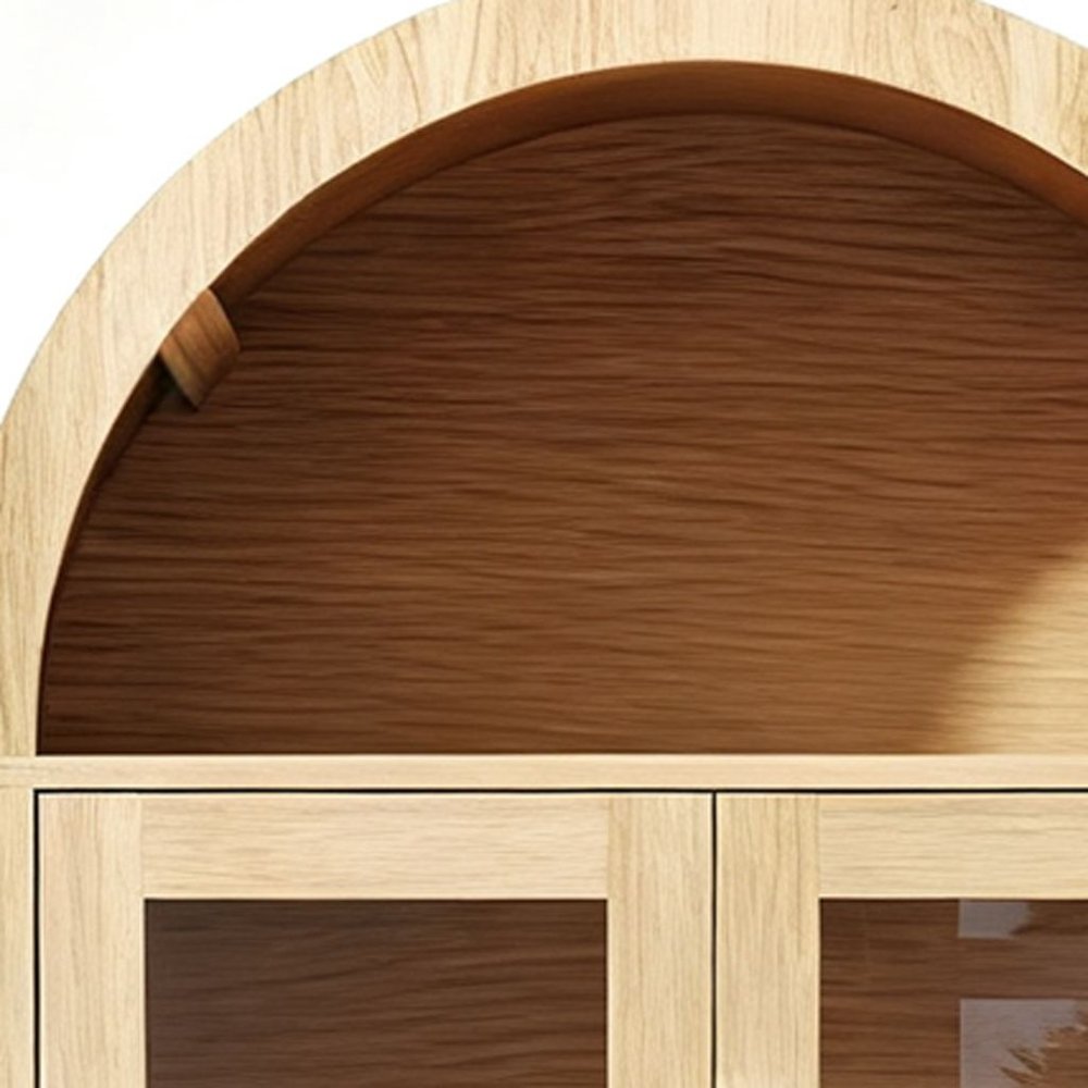 71" Natural Arched Accent Cabinet With Two Glass Panel Doors