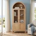 71" Natural Arched Accent Cabinet With Two Glass Panel Doors