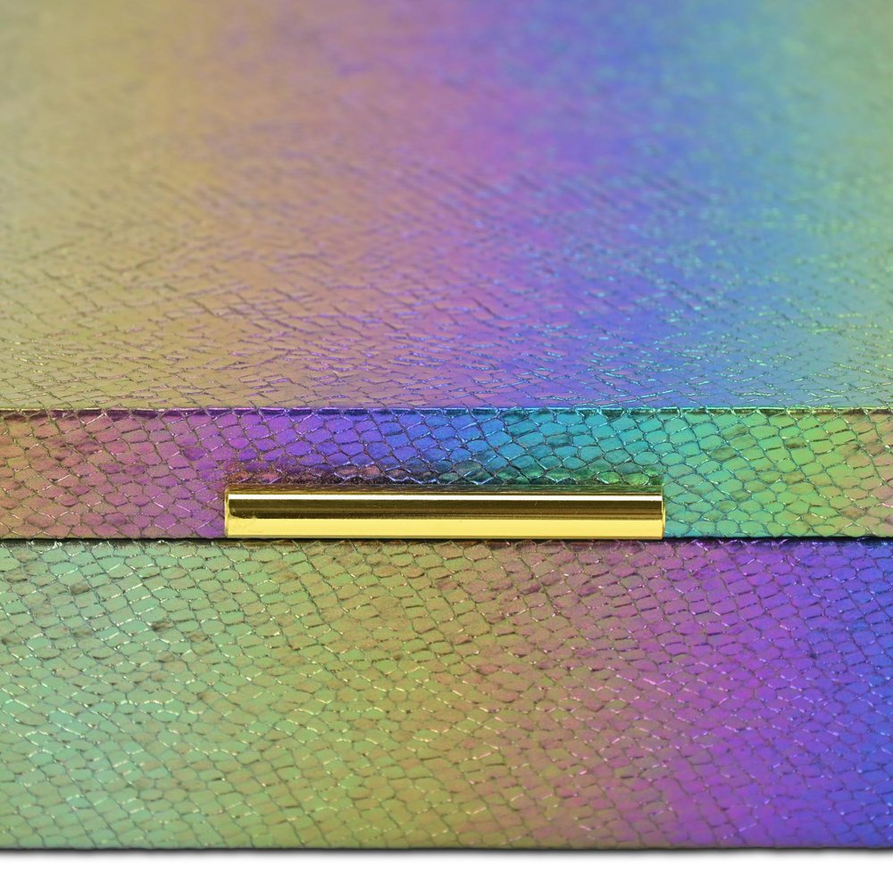 Set of Two Rainbow And Gold Faux Shagreen Nesting Storage Boxes With Lids