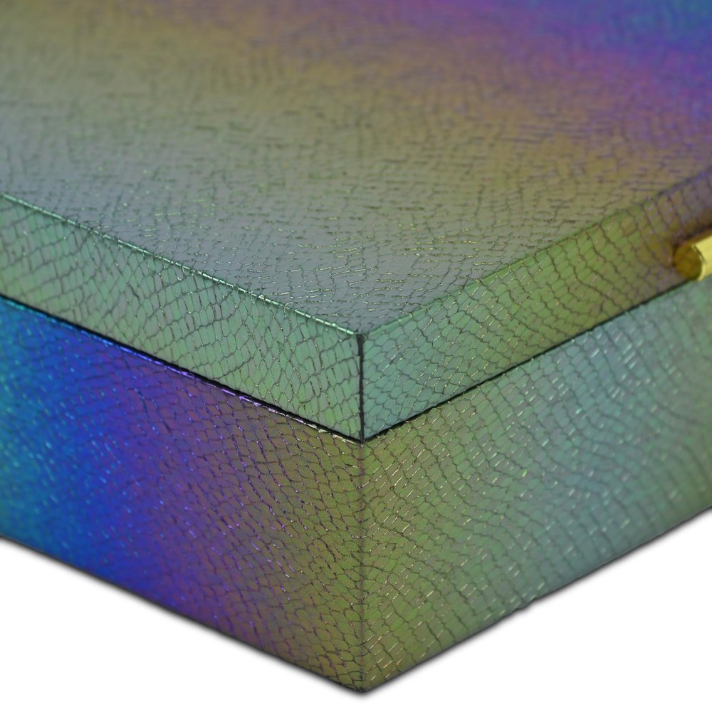 Set of Two Rainbow And Gold Faux Shagreen Nesting Storage Boxes With Lids close-up detail