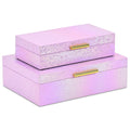 Set of Two Pink And Gold Faux Shagreen Nesting Storage Boxes With Lids on a white background