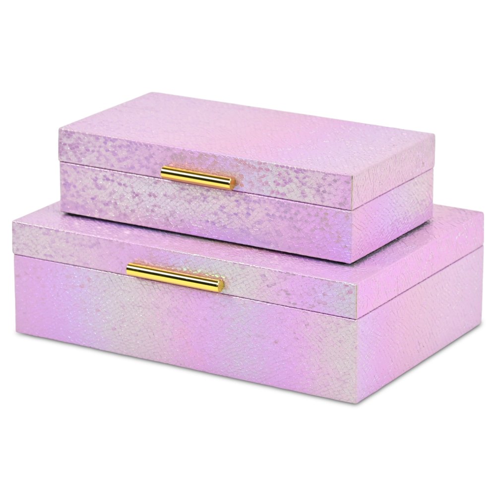 Set of Two Pink And Gold Faux Shagreen Nesting Storage Boxes With Lids