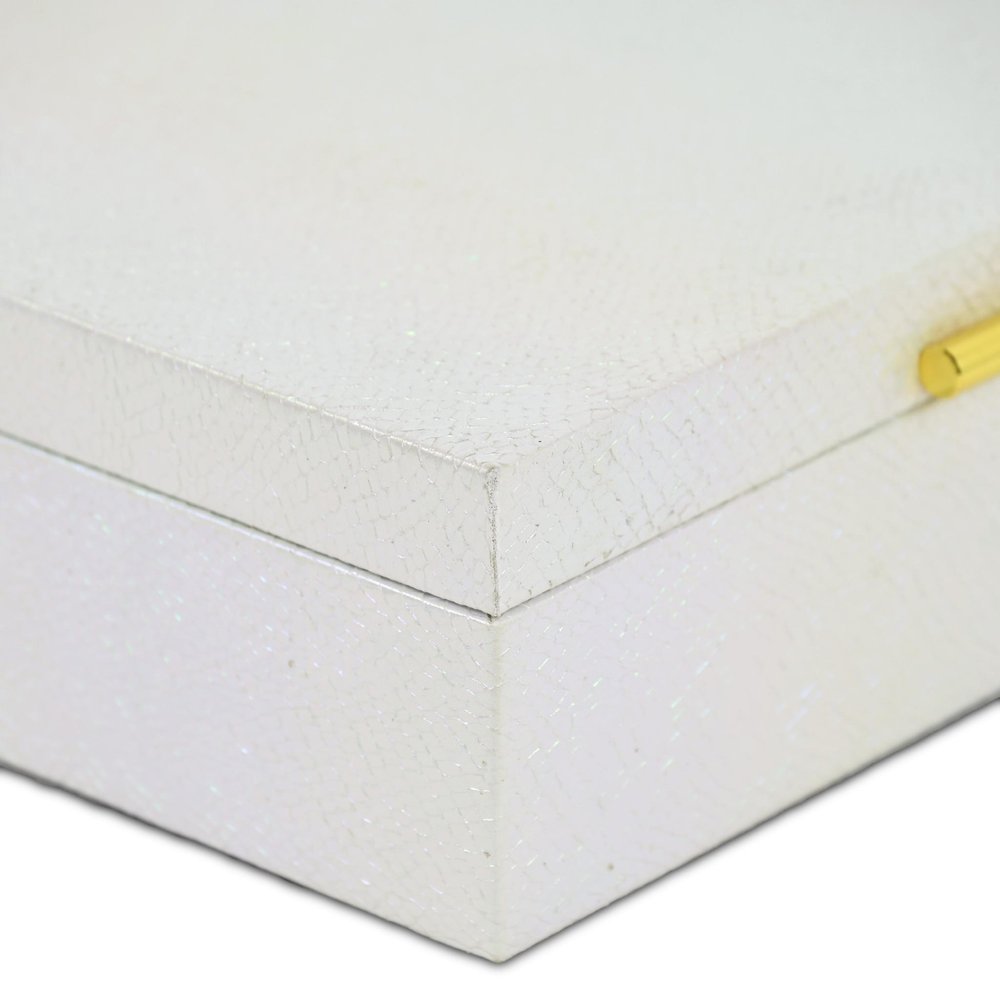 Set of Two White And Gold Faux Shagreen Nesting Storage Boxes With Lids close-up detail