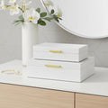 Set of Two White And Gold Faux Shagreen Nesting Storage Boxes With Lids