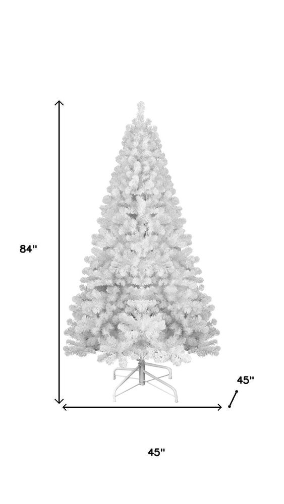 7' White Full Pine Christmas Tree on a white background