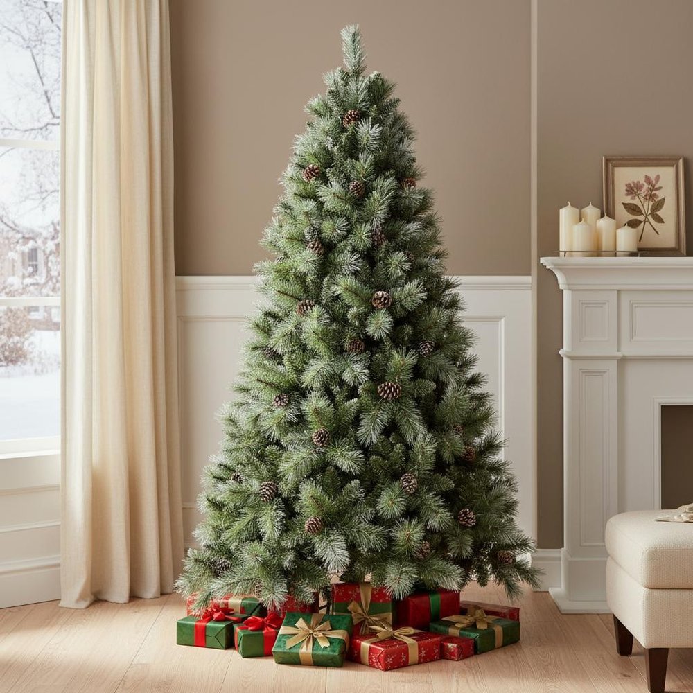8' Full Pine Christmas Tree in a home interior