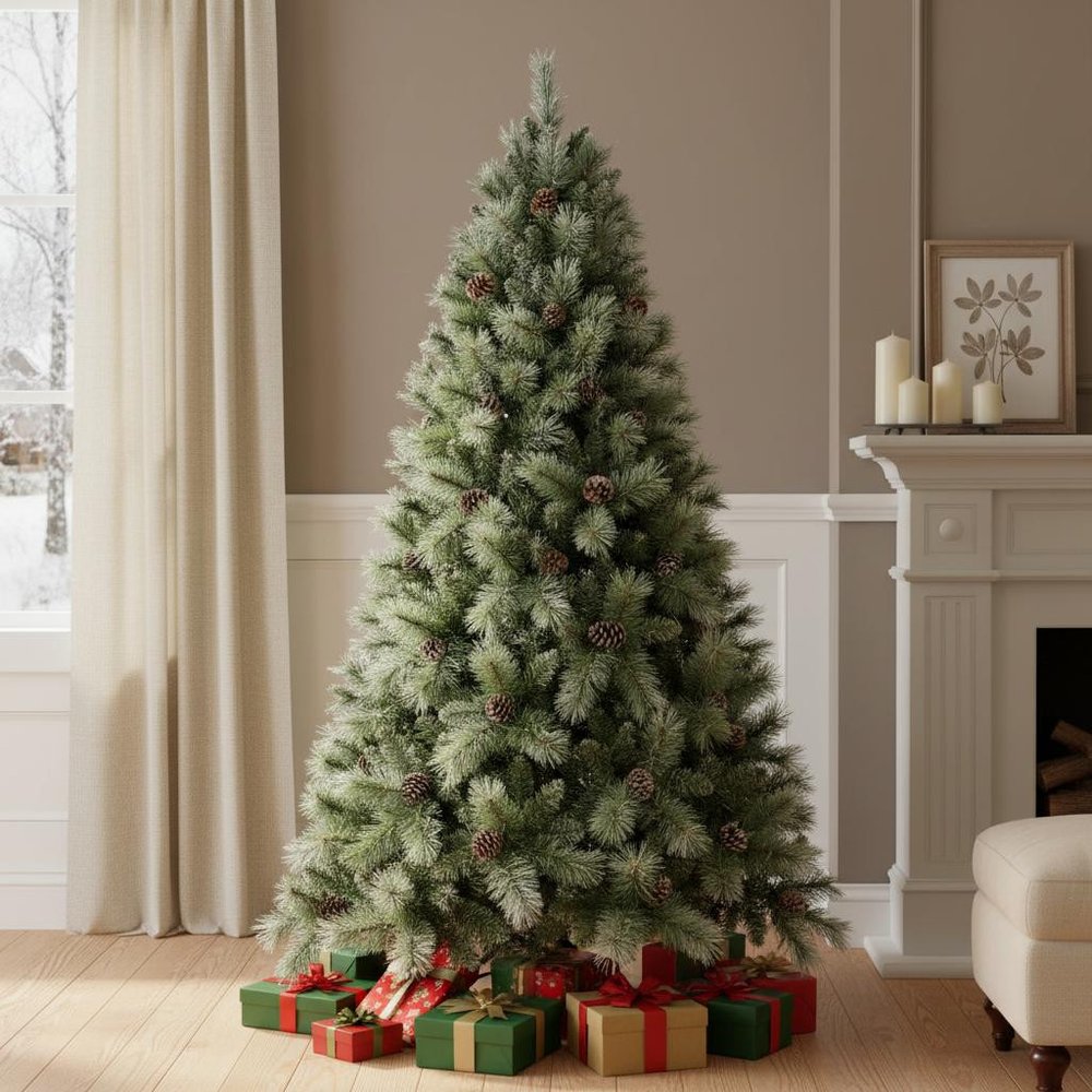 8' Full Pine Christmas Tree in a home interior