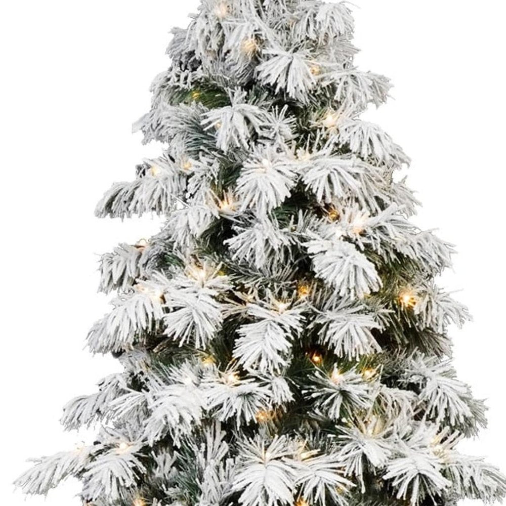 7' Pre Lit Full Flocked Pine Christmas Tree on a white background