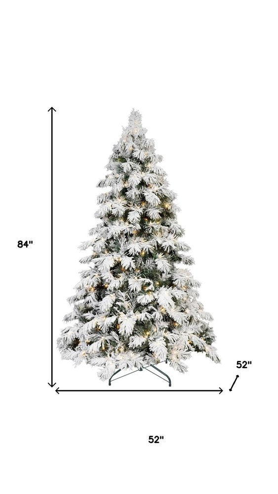 7' Pre Lit Full Flocked Pine Christmas Tree on a white background