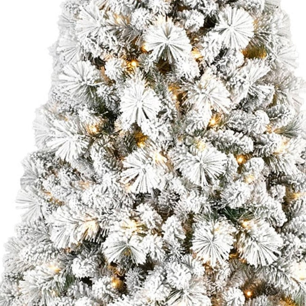 7' Pre Lit Full Flocked Pine Christmas Tree - 84.00" H x 47.00" W x 47.00" D
