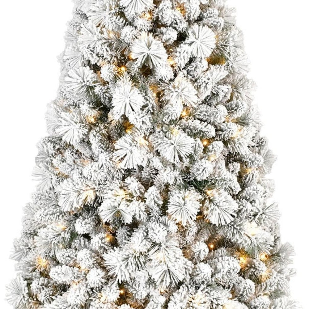 7' Pre Lit Full Flocked Pine Christmas Tree - 84.00" H x 47.00" W x 47.00" D