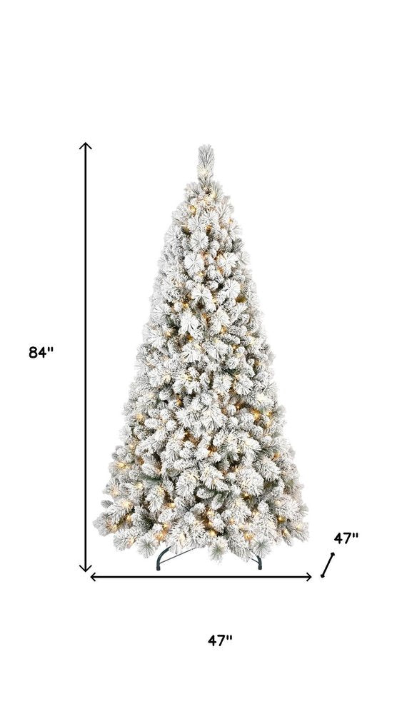7' Pre Lit Full Flocked Pine Christmas Tree - 84.00" H x 47.00" W x 47.00" D