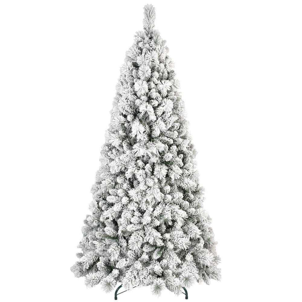 7' Pre Lit Full Flocked Pine Christmas Tree - 84.00" H x 47.00" W x 47.00" D