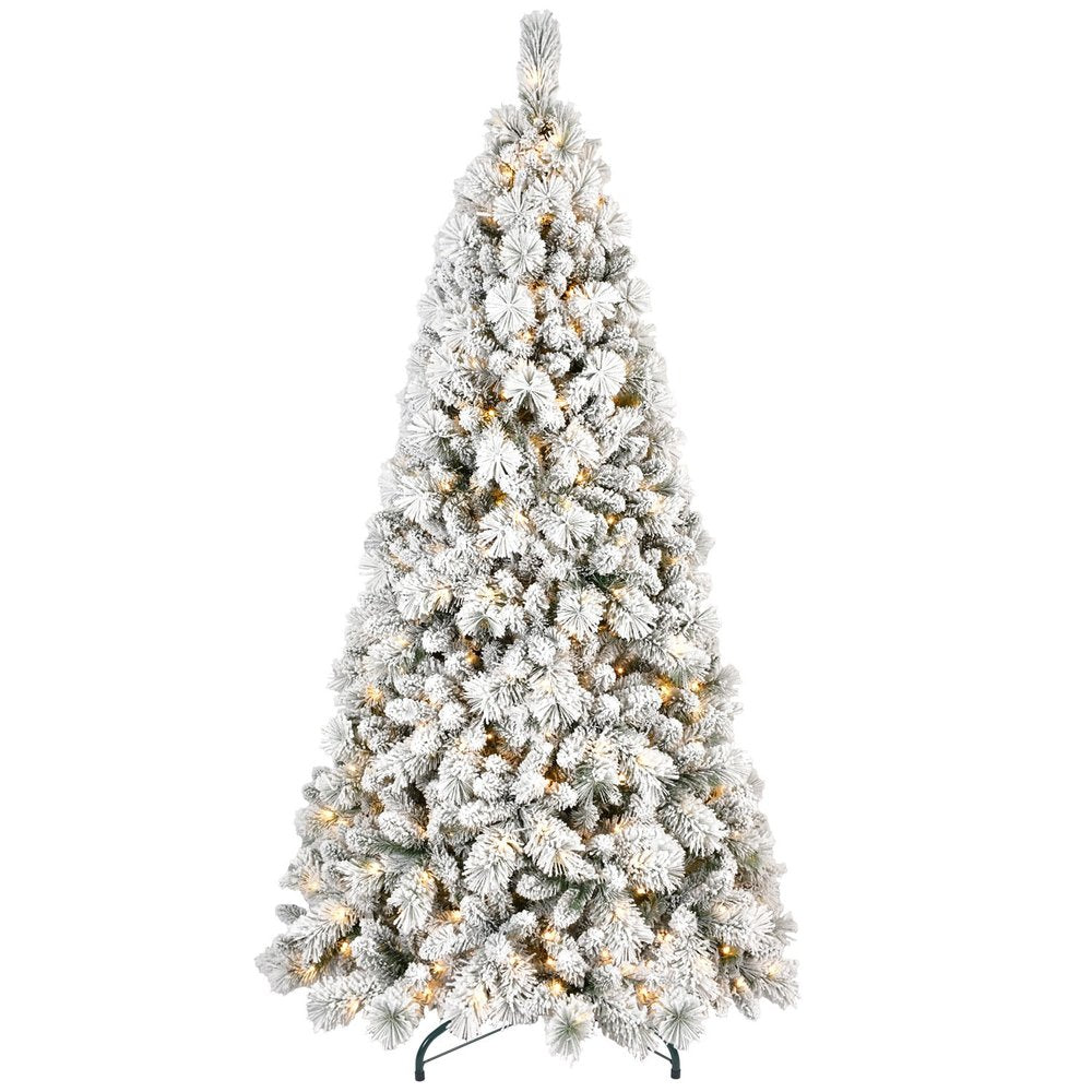 7' Pre Lit Full Flocked Pine Christmas Tree - 84.00" H x 47.00" W x 47.00" D
