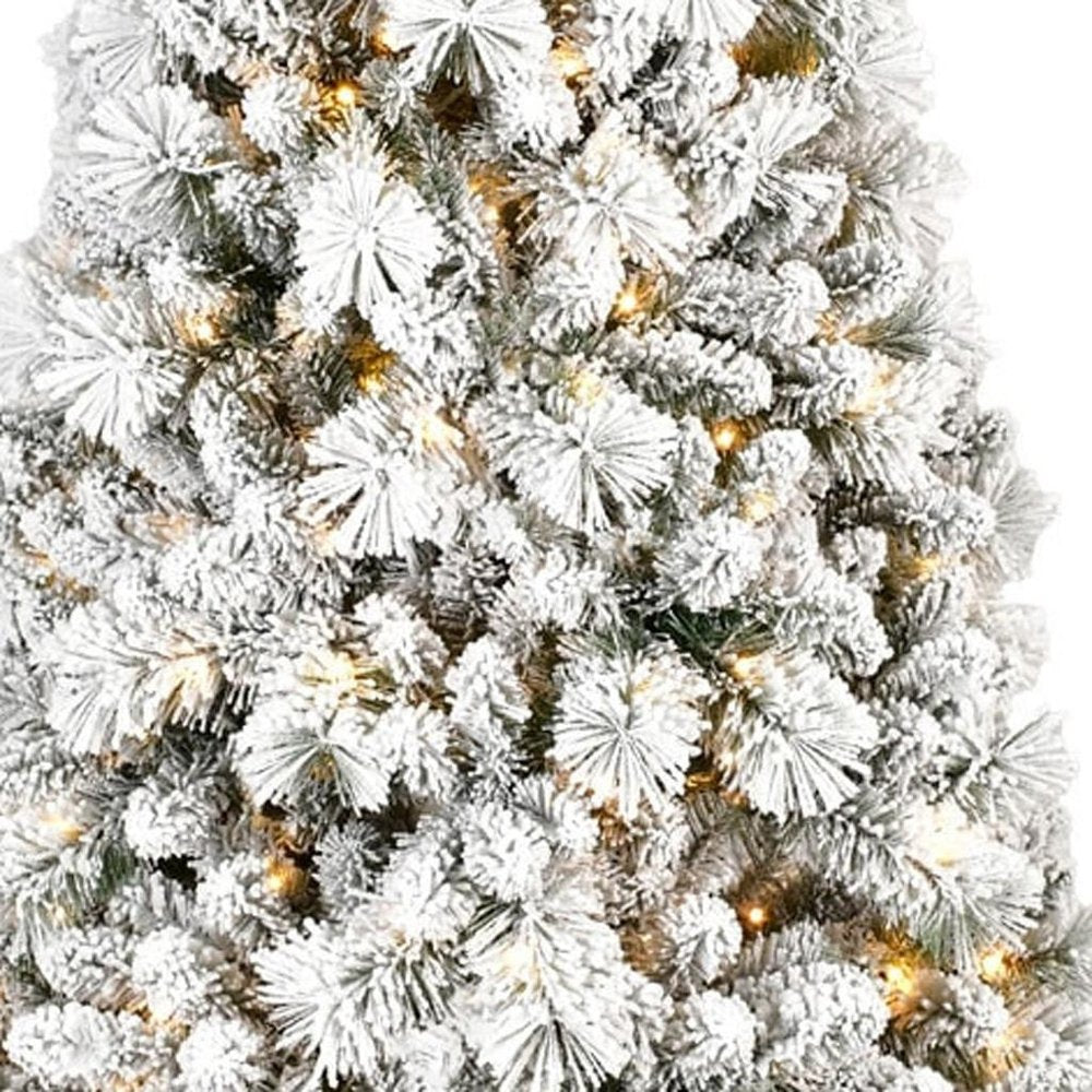 7' Pre Lit Full Flocked Pine Christmas Tree on a white background